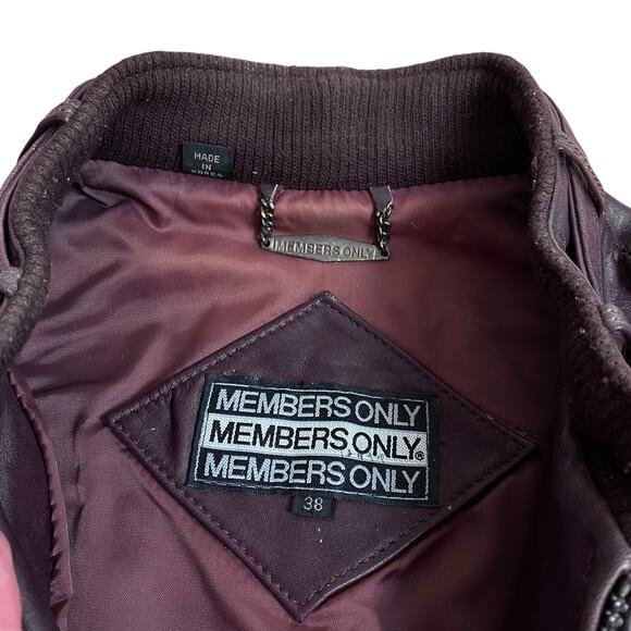 Vintage 80s Members Only Burgundy Brown Moto Bomber Jacket Mens 38 Medium - Picture 4 of 8